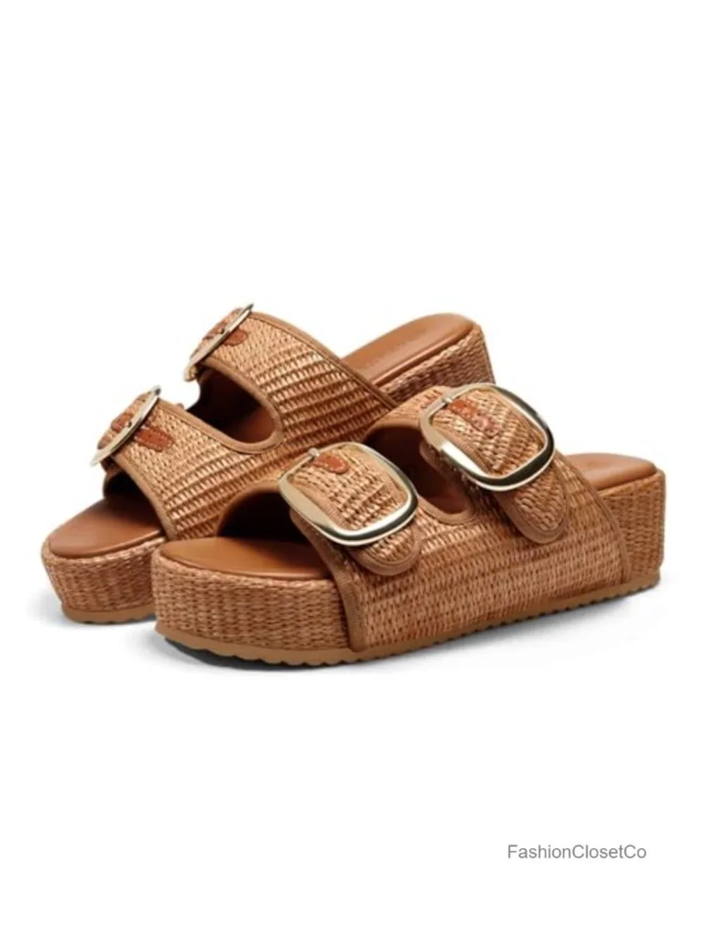Women's Raffia Platform Wedge Sandals Espadrilles Slip On